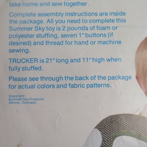 Vintage Stuffable Toy Truck Plush Home Craft Kit Precut Fabric 21" L X 11" H NEW - Picture 8 of 10